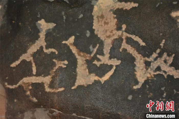 宁夏回族自治区博物馆的贺兰山岩画。狼羊图